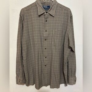 Polo Ralph Lauren Mens Button Down Shirt Lowell Sport Brown Silk Blend size XL